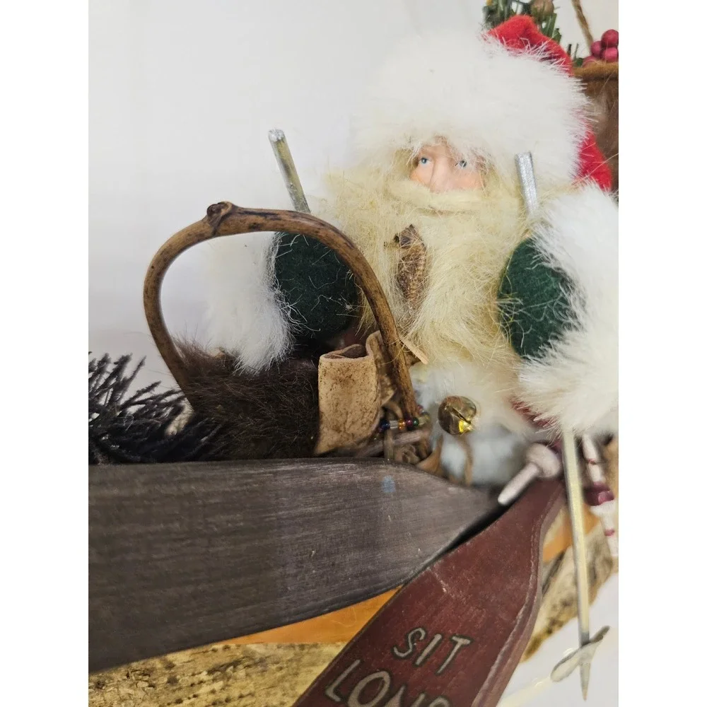 Rustic Santa Claus Canoe Christmas Cabin Holiday Decor Fishing Paddles Snowshoes